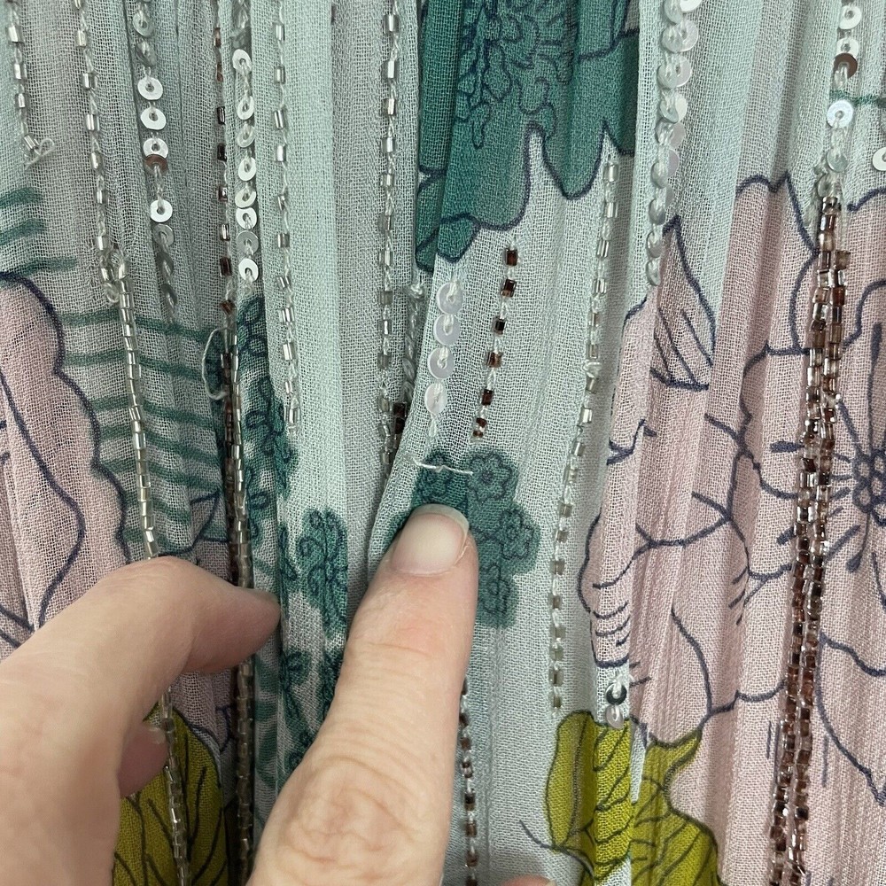Anthropologie Sylvia Sequin Beaded Fringe Midi Dress Floral | Size 2 - Picture 3 of 16